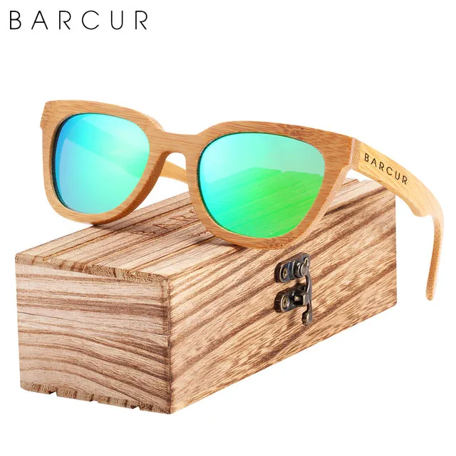 BARCUR Cat Eye Style Natural Wood Sunglasses Polarized UV400 Protection
