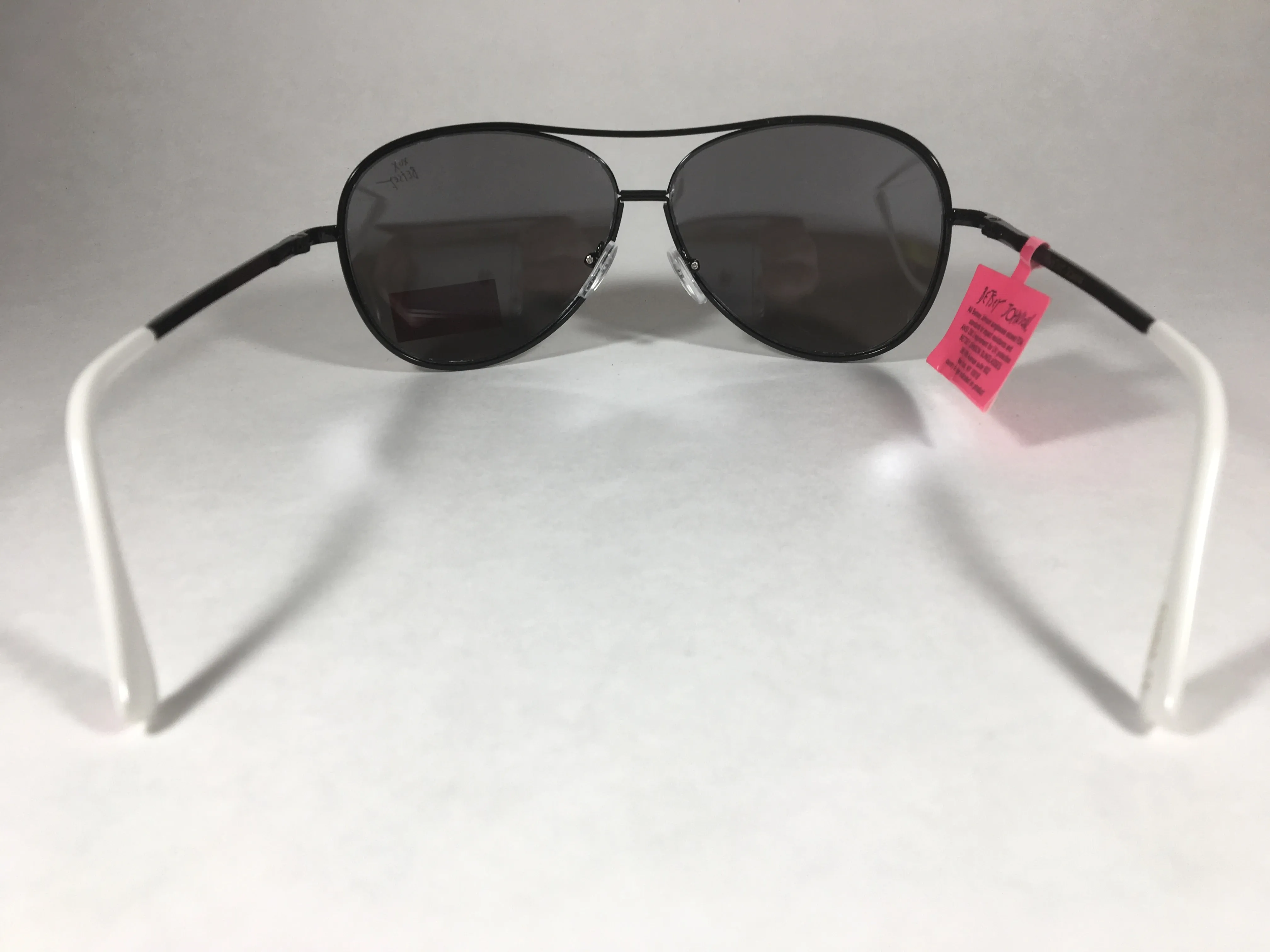 Betsey Johnson BJ462122 Aviator Sunglasses Black Metal Silver Mirror Lens White Feet
