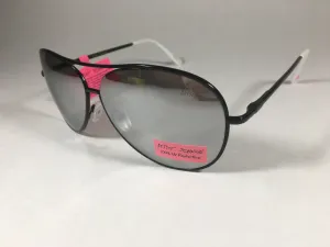 Betsey Johnson BJ462122 Aviator Sunglasses Black Metal Silver Mirror Lens White Feet