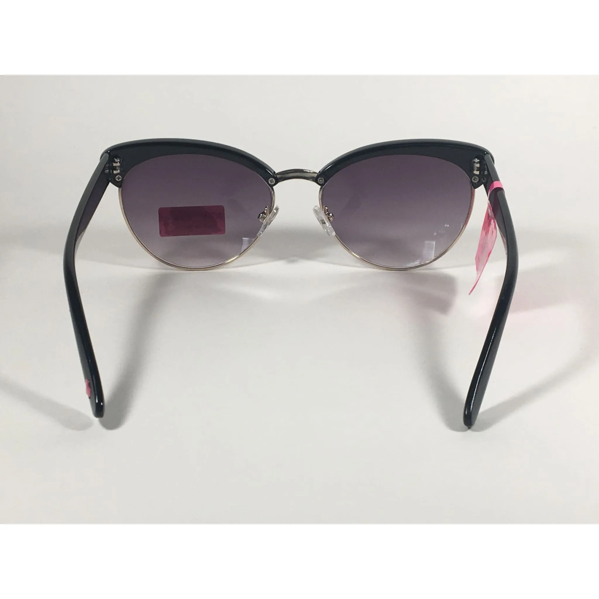 Betsey Johnson Catty Club Sunglasses Black Gold Gray Smoke Gradient Cat Eye