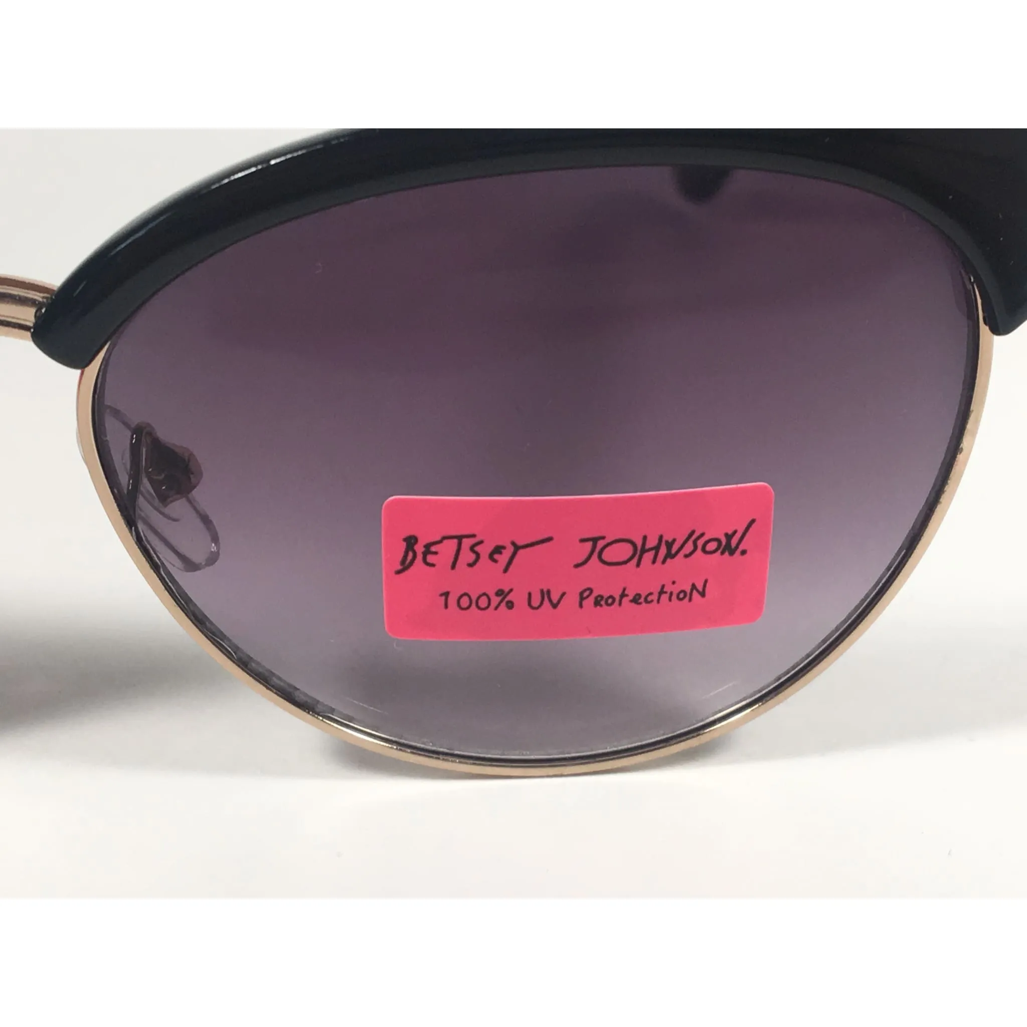 Betsey Johnson Catty Club Sunglasses Black Gold Gray Smoke Gradient Cat Eye