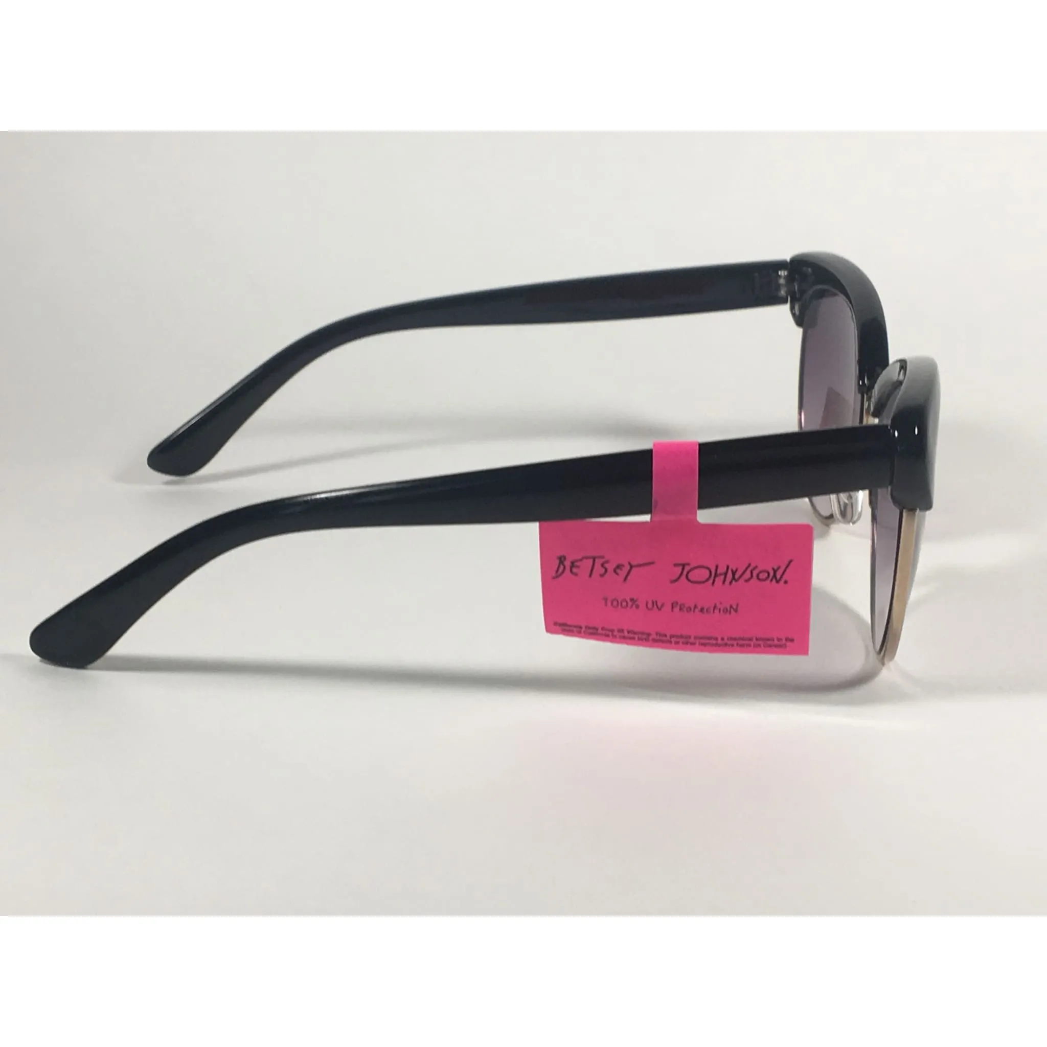 Betsey Johnson Catty Club Sunglasses Black Gold Gray Smoke Gradient Cat Eye