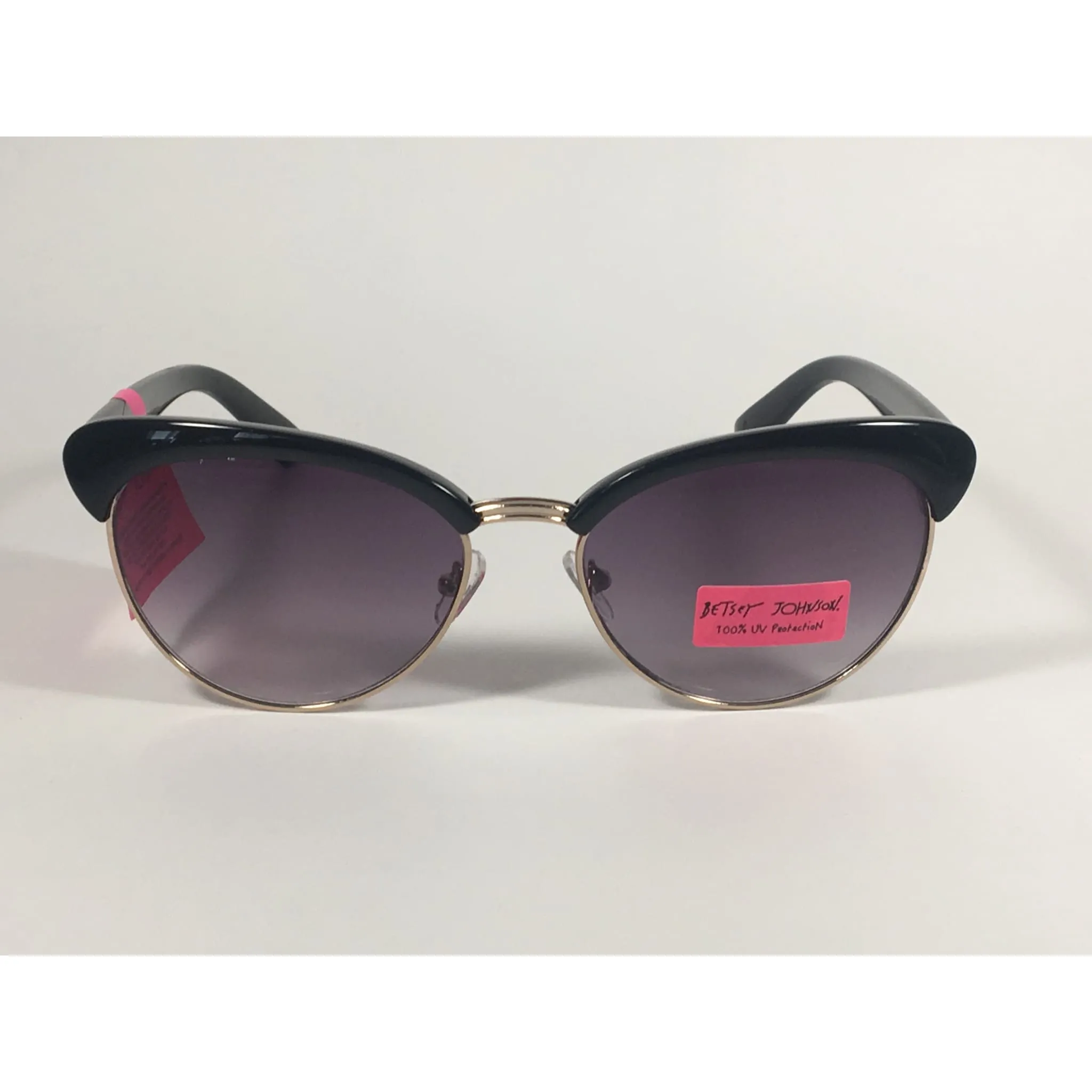 Betsey Johnson Catty Club Sunglasses Black Gold Gray Smoke Gradient Cat Eye
