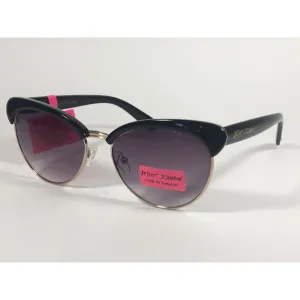 Betsey Johnson Catty Club Sunglasses Black Gold Gray Smoke Gradient Cat Eye