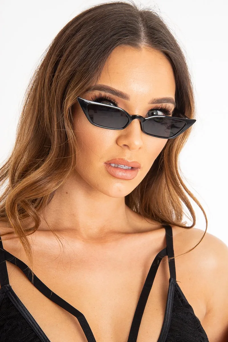 Black Slim Pointed Cat Eye Sunglasses - Shelsy