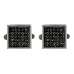 Blackened Silver Large Cuadrado Black Diamond Cufflinks