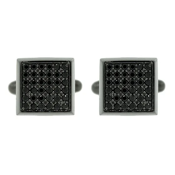 Blackened Silver Large Cuadrado Black Diamond Cufflinks