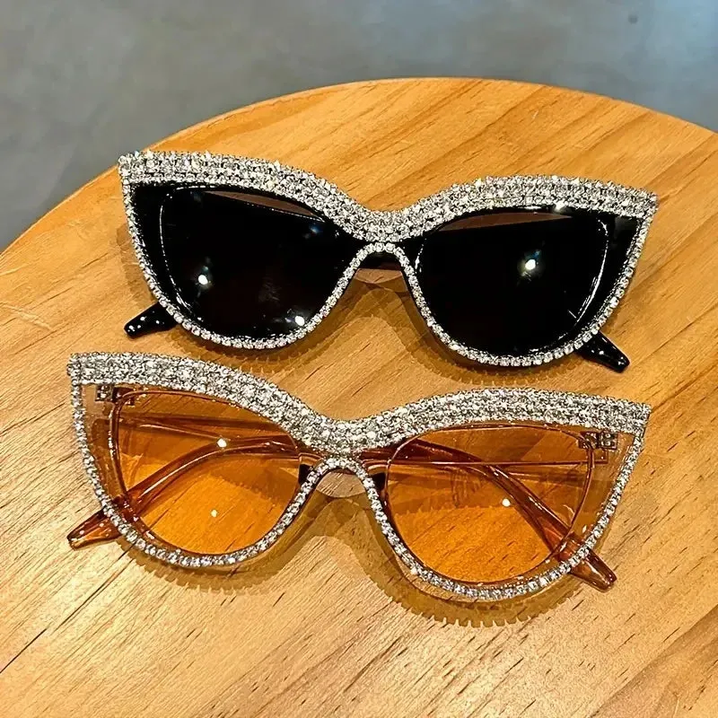 Bling Rhinestone Cat Eye Sunglasses – Luxury Decorative Shades for Women & Party Props