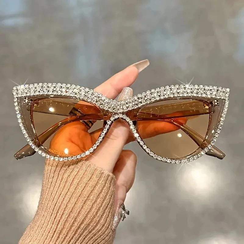 Bling Rhinestone Cat Eye Sunglasses – Luxury Decorative Shades for Women & Party Props
