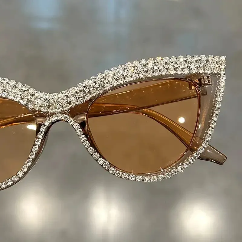 Bling Rhinestone Cat Eye Sunglasses – Luxury Decorative Shades for Women & Party Props