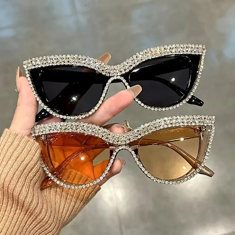 Bling Rhinestone Cat Eye Sunglasses – Luxury Decorative Shades for Women & Party Props