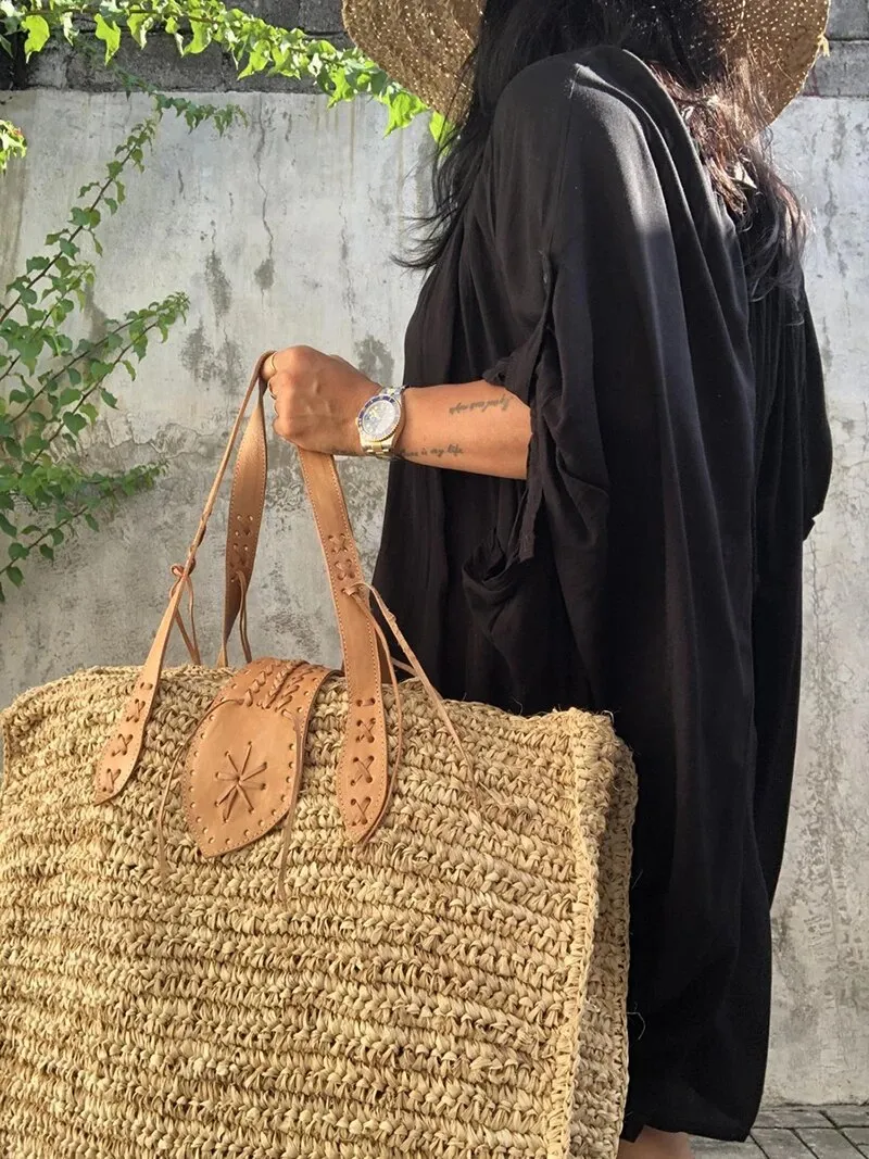 Bohemian Handmade Straw Bag For Women Large Capacity Rattan Durable Shoulder Handbags