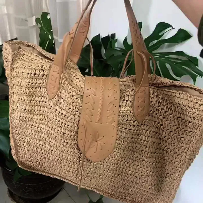 Bohemian Handmade Straw Bag For Women Large Capacity Rattan Durable Shoulder Handbags