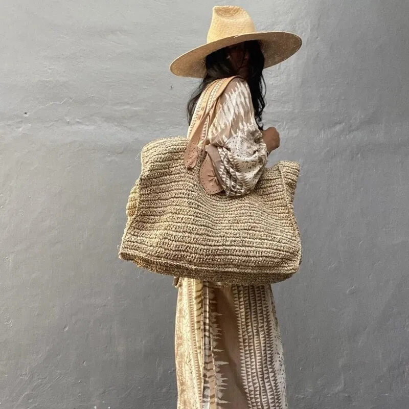Bohemian Handmade Straw Bag For Women Large Capacity Rattan Durable Shoulder Handbags