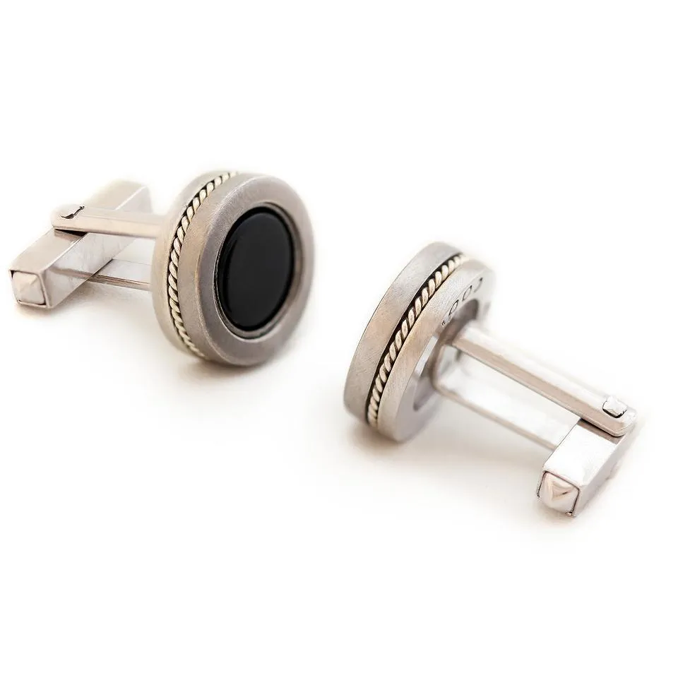 Boxy twins - Onyx silver cufflinks