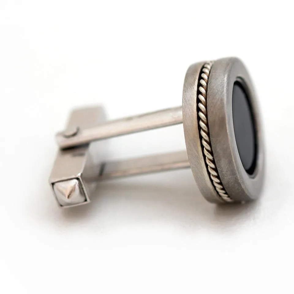 Boxy twins - Onyx silver cufflinks