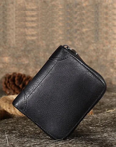 Brown Small Leather Bifold Wallet Around Zip Billfold Cute Women Zipper Wallet For Ladies