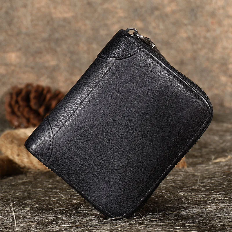 Brown Small Leather Bifold Wallet Around Zip Billfold Cute Women Zipper Wallet For Ladies