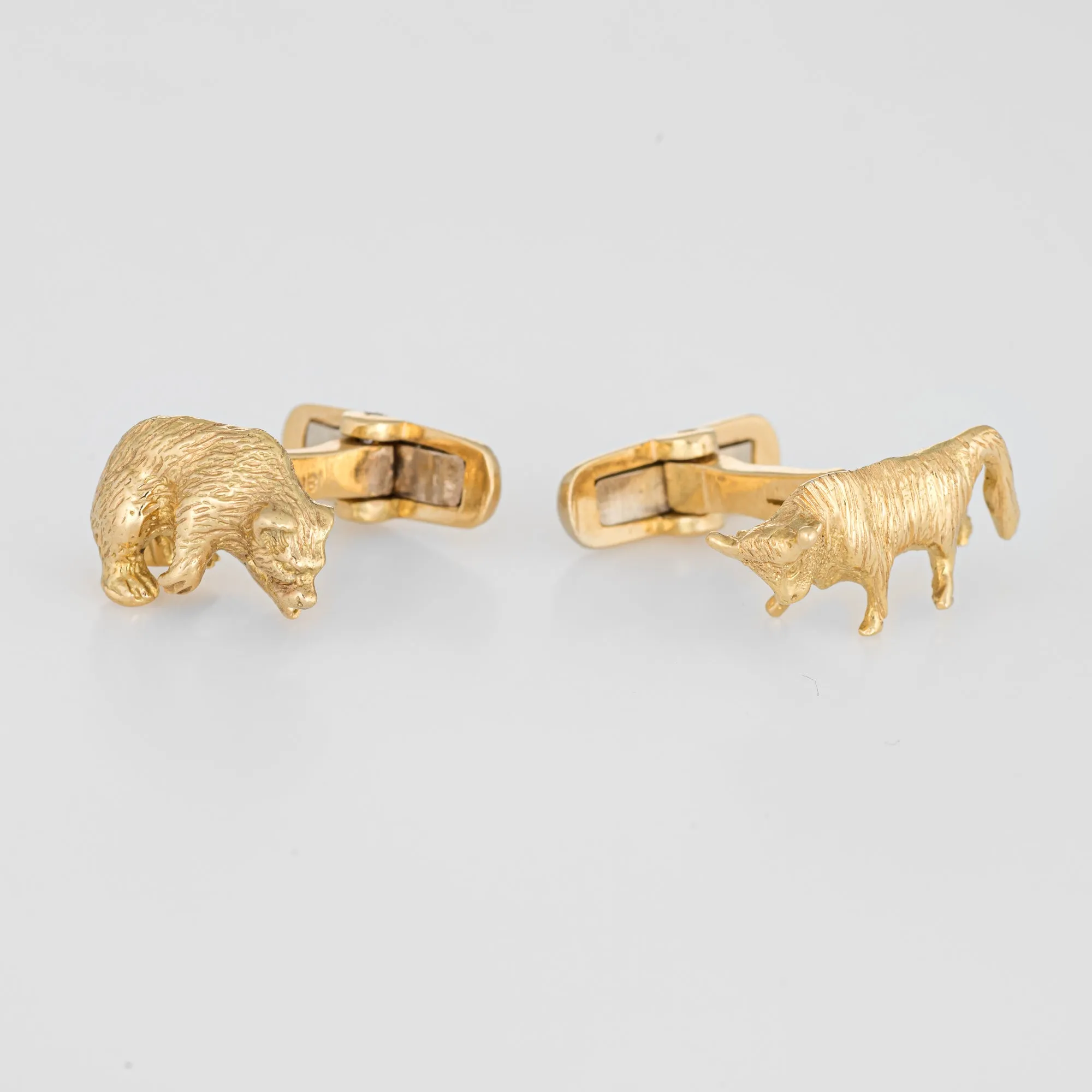 Bull Bear Cufflinks Vintage 18k Gold Stock Market Stockbroker Mens Jewelry