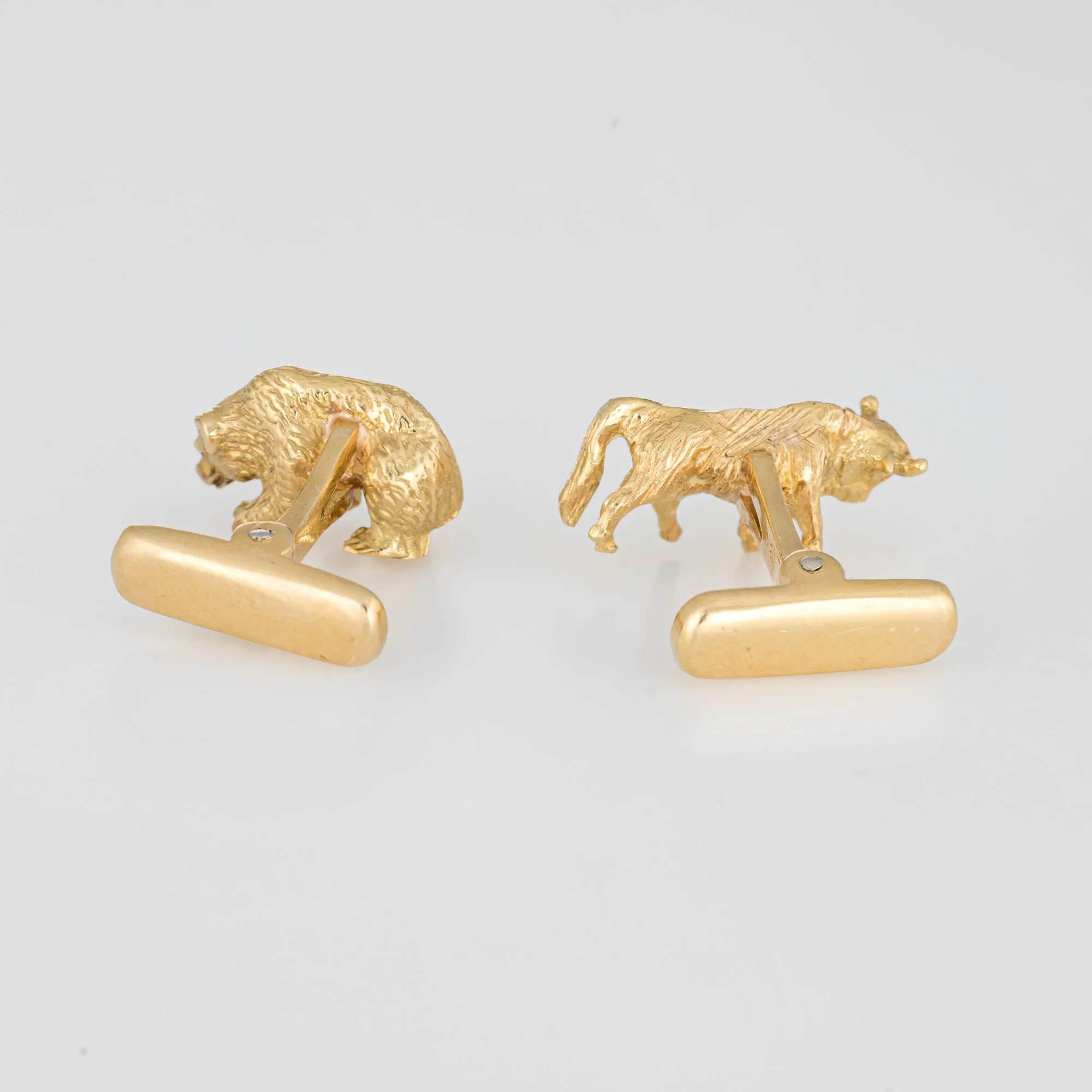 Bull Bear Cufflinks Vintage 18k Gold Stock Market Stockbroker Mens Jewelry