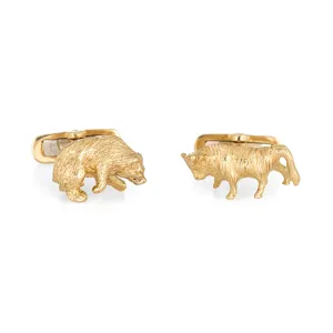 Bull Bear Cufflinks Vintage 18k Gold Stock Market Stockbroker Mens Jewelry