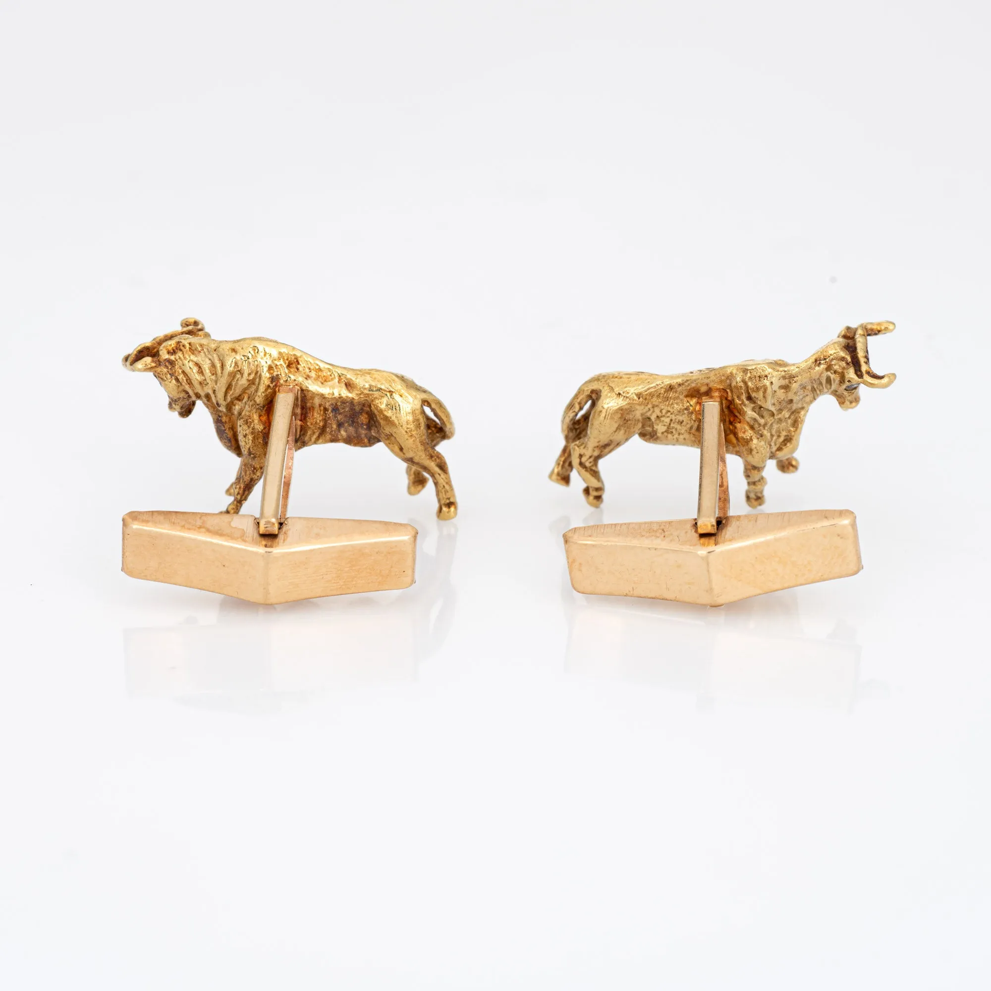 Bull Cufflinks Vintage 70s 14k Gold Stock Market Stockbroker Animal Jewelry