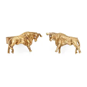 Bull Cufflinks Vintage 70s 14k Gold Stock Market Stockbroker Animal Jewelry