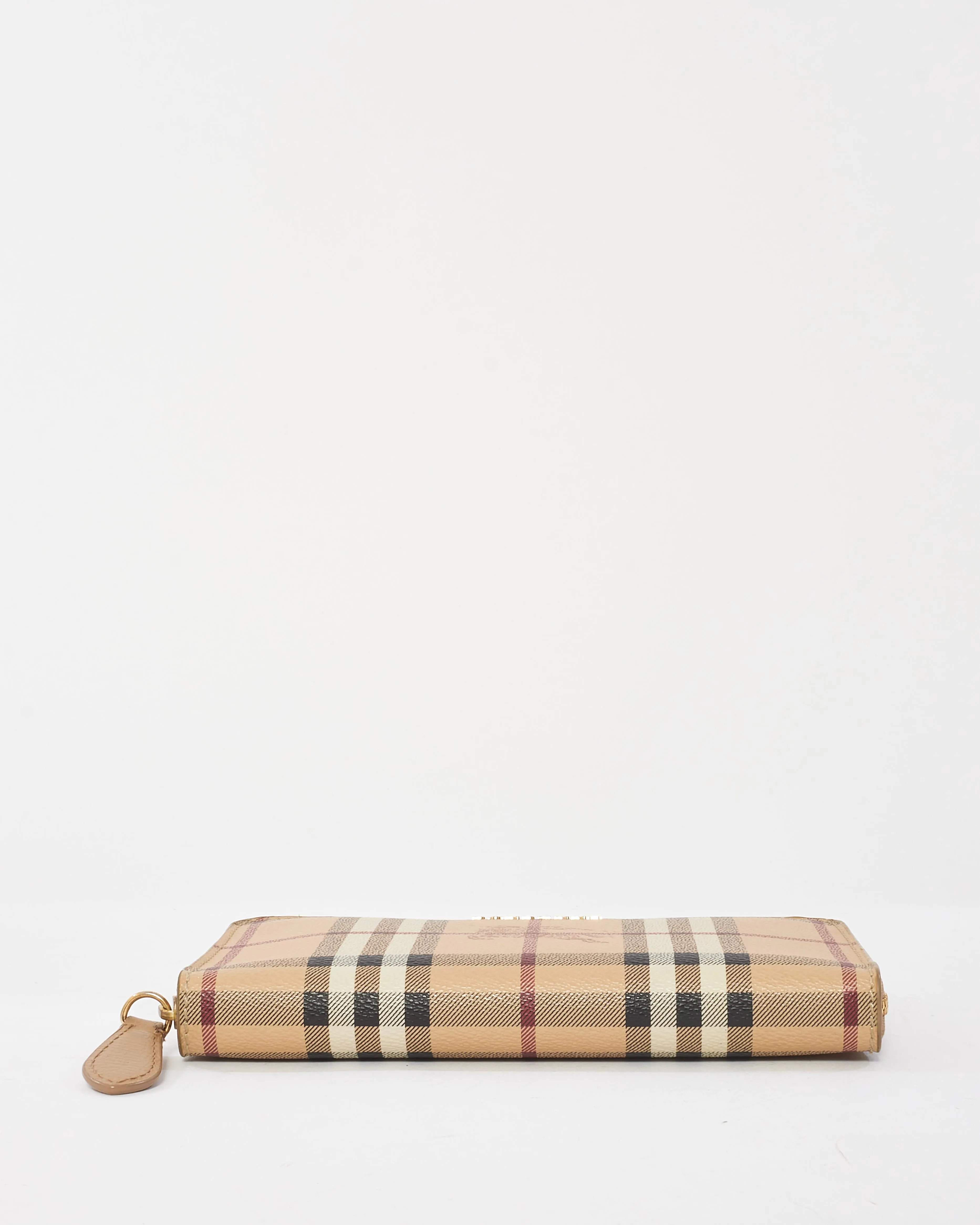 Burberry Beige Haymarket Check Leather Long Zip Around Wallet