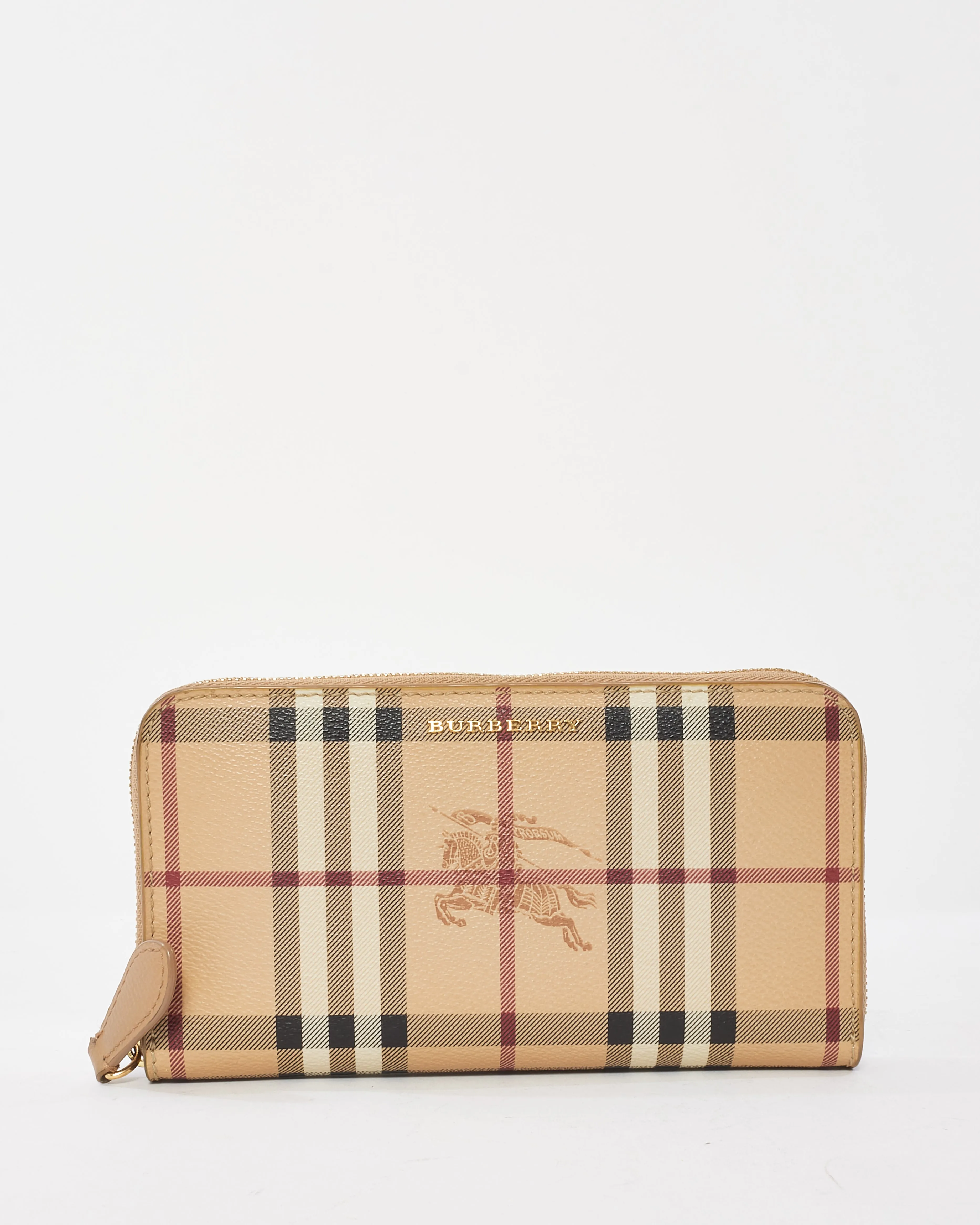 Burberry Beige Haymarket Check Leather Long Zip Around Wallet