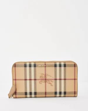 Burberry Beige Haymarket Check Leather Long Zip Around Wallet