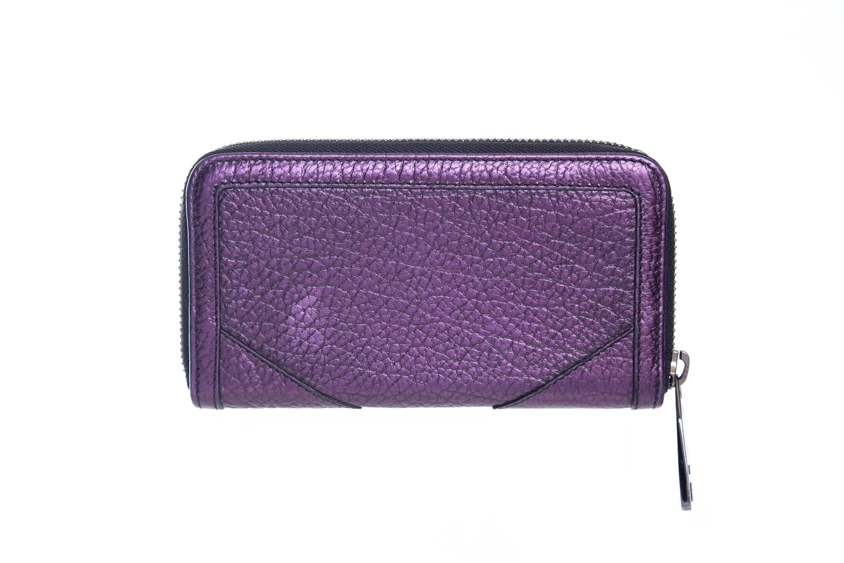 Burberry Purple Cracked Leather Zip Around Wallet