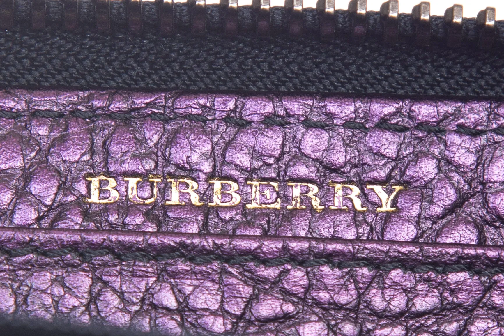 Burberry Purple Cracked Leather Zip Around Wallet