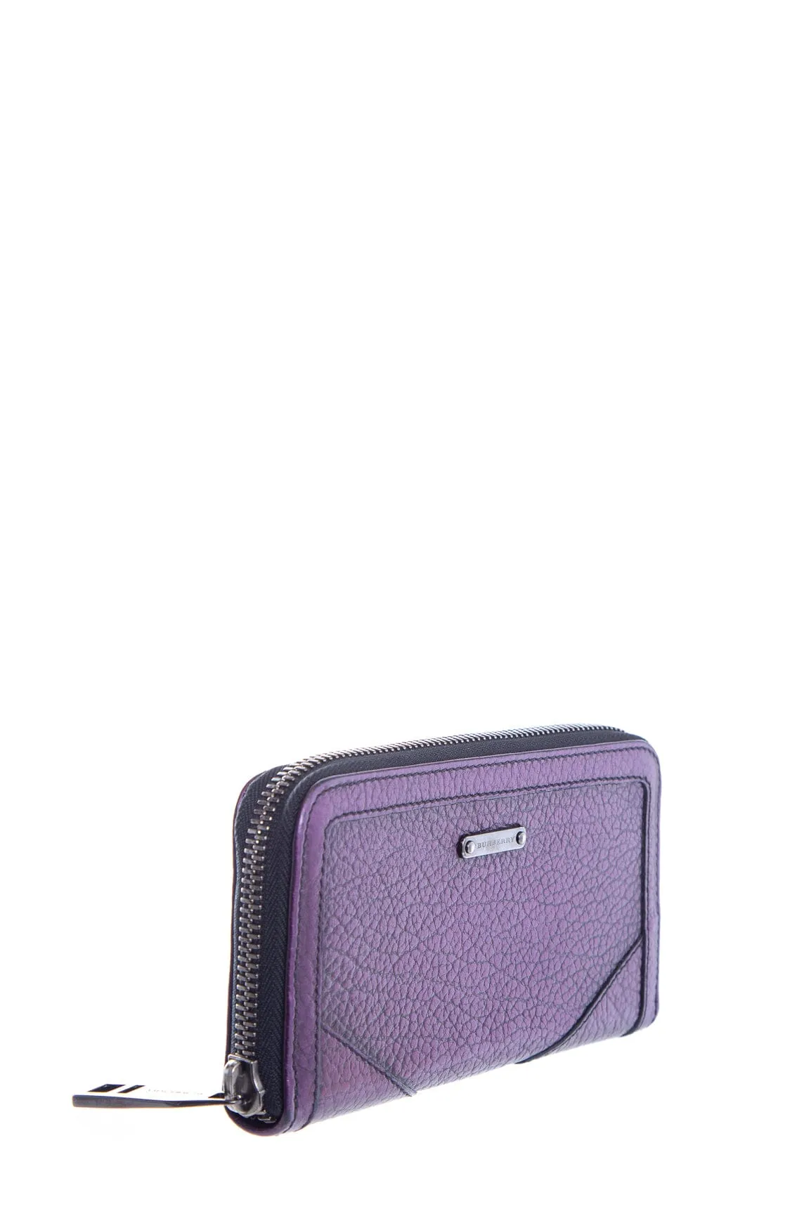 Burberry Purple Cracked Leather Zip Around Wallet