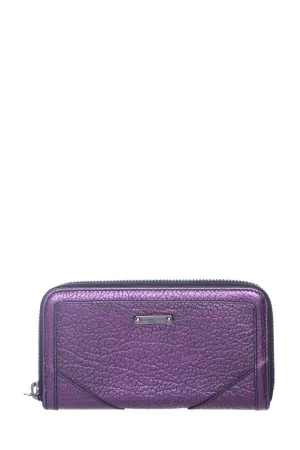 Burberry Purple Cracked Leather Zip Around Wallet