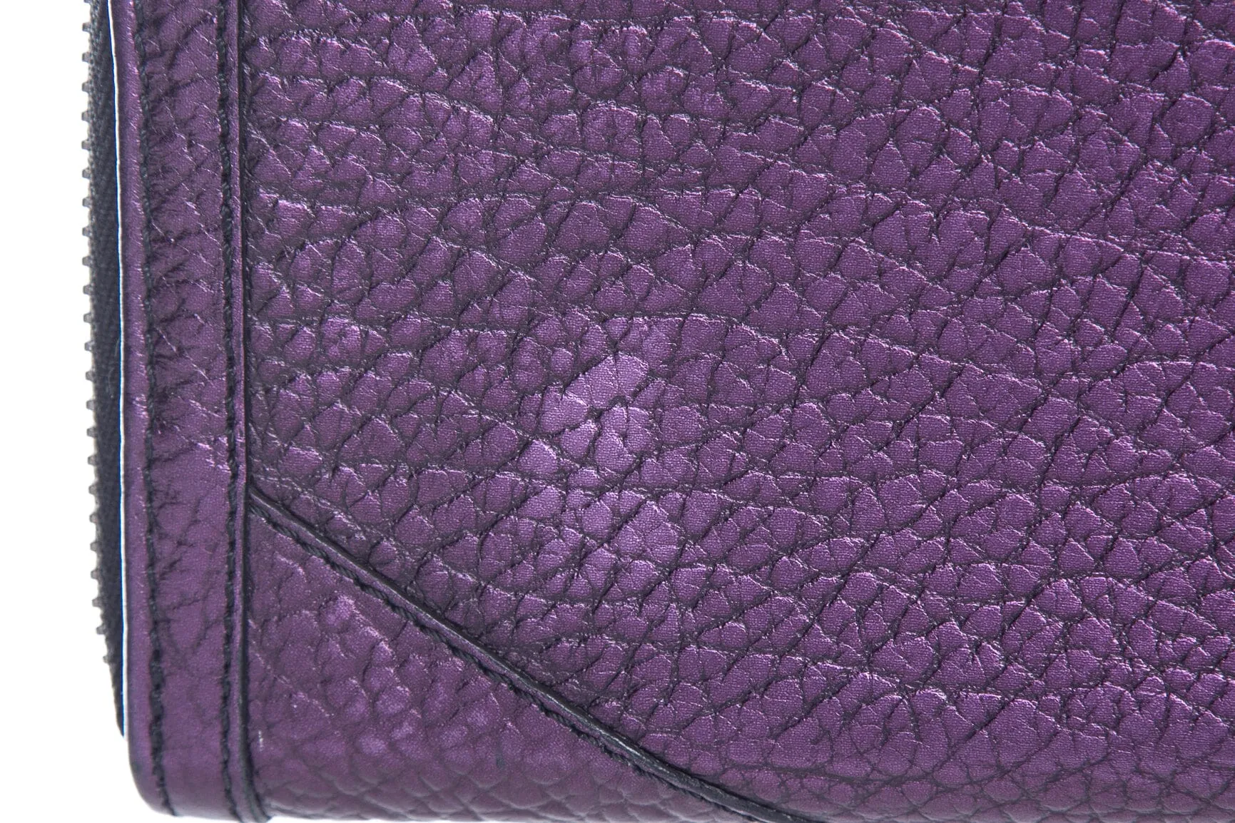 Burberry Purple Cracked Leather Zip Around Wallet