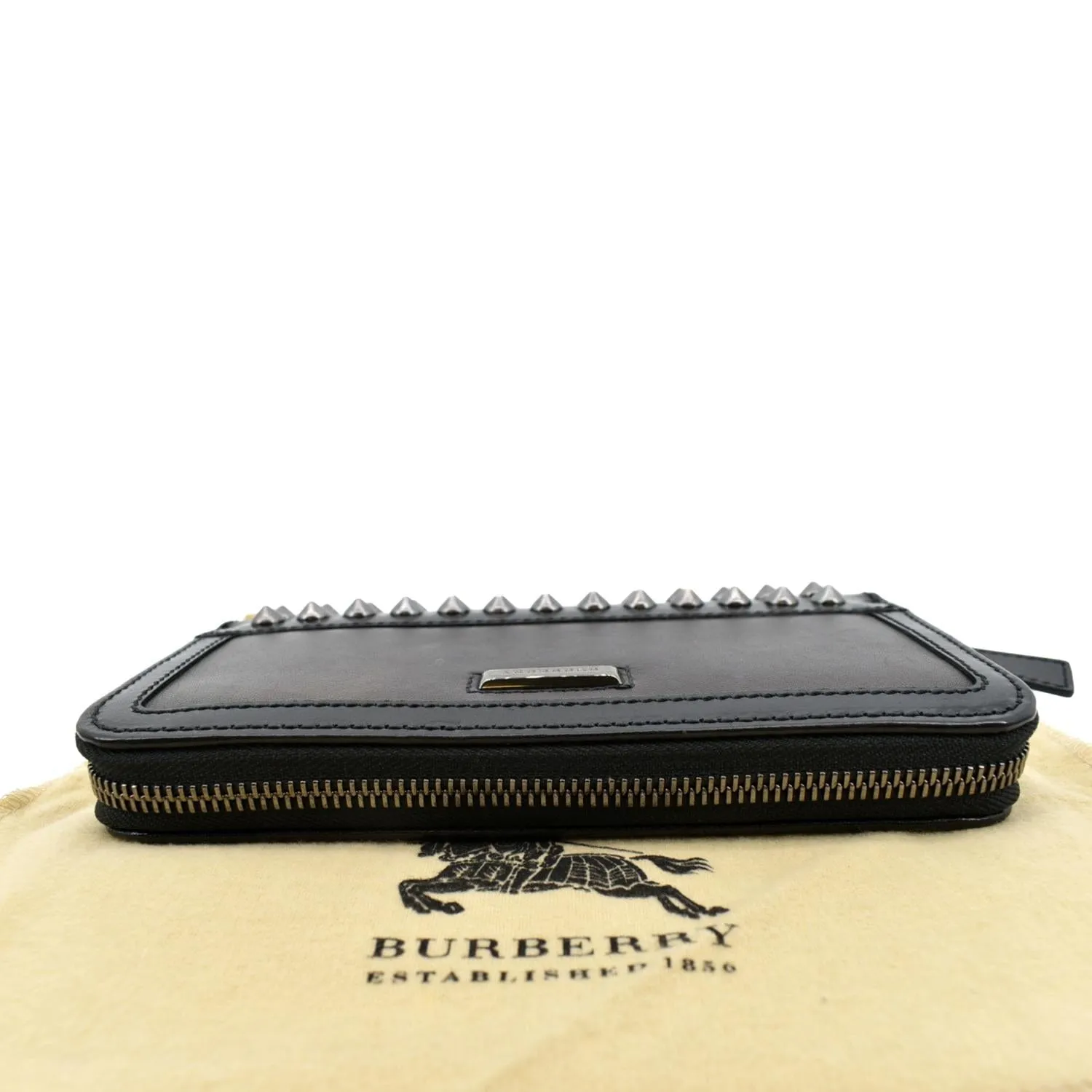 BURBERRY Studded Leather Zip Around Wallet Black