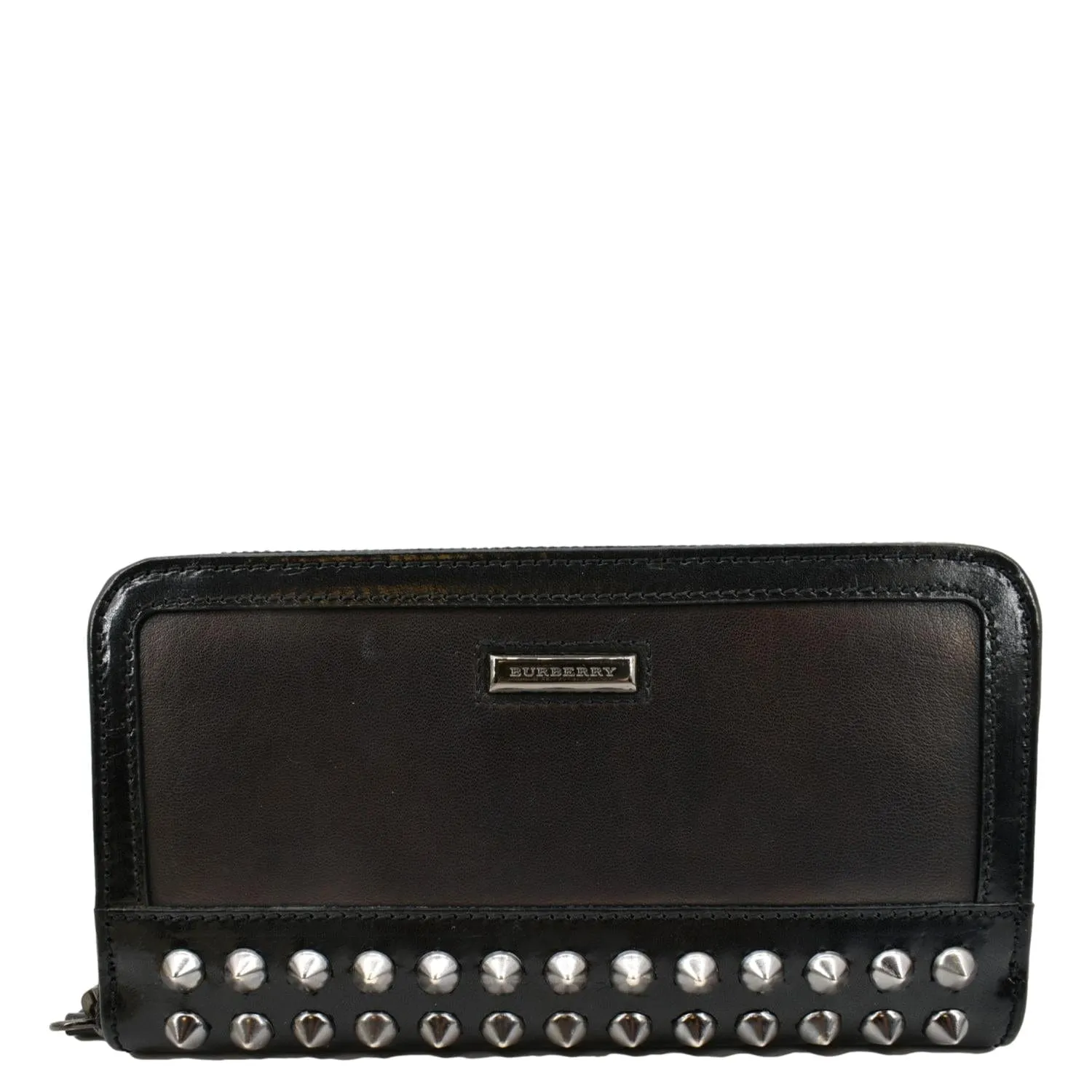 BURBERRY Studded Leather Zip Around Wallet Black