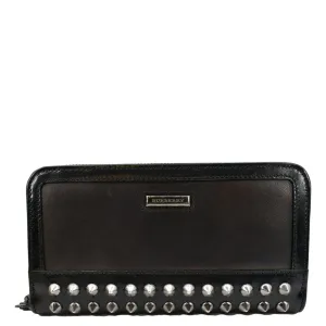 BURBERRY Studded Leather Zip Around Wallet Black