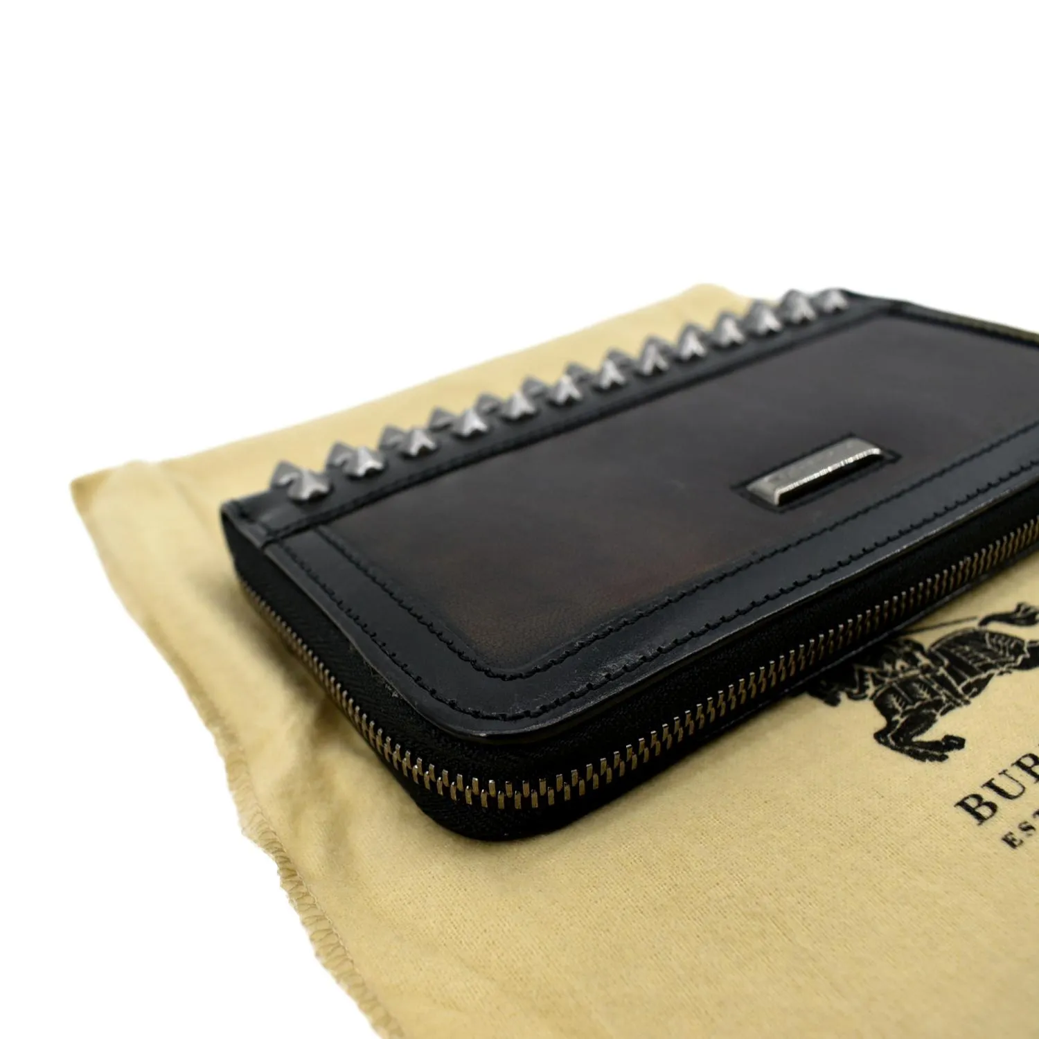 BURBERRY Studded Leather Zip Around Wallet Black