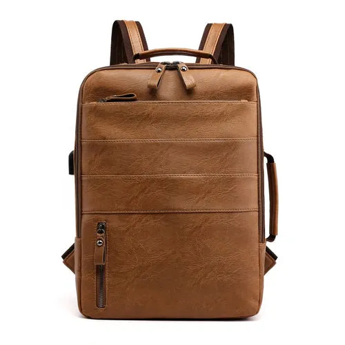 Business Backpacks For Men Waterproof PU Leather Laptop Bag Large
