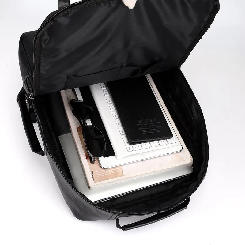 Business Backpacks For Men Waterproof PU Leather Laptop Bag Large