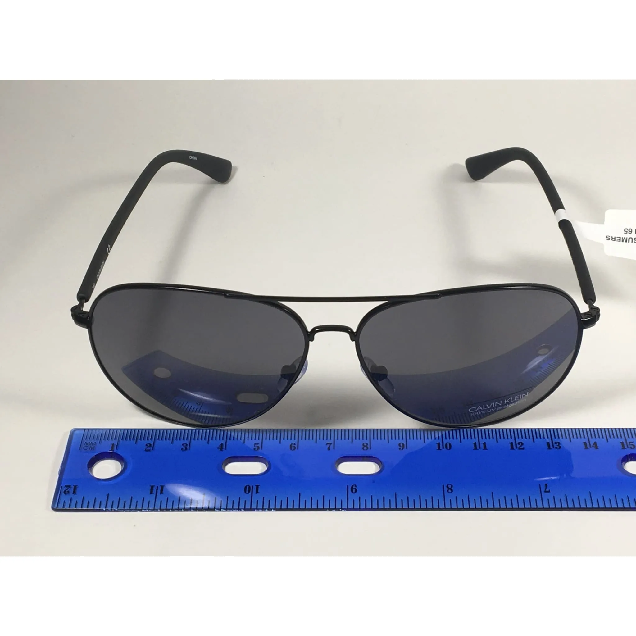 Calvin Klein CK19314S 001 Aviator Pilot Sunglasses Matte Black Metal and Plastic Frame Gray Lens