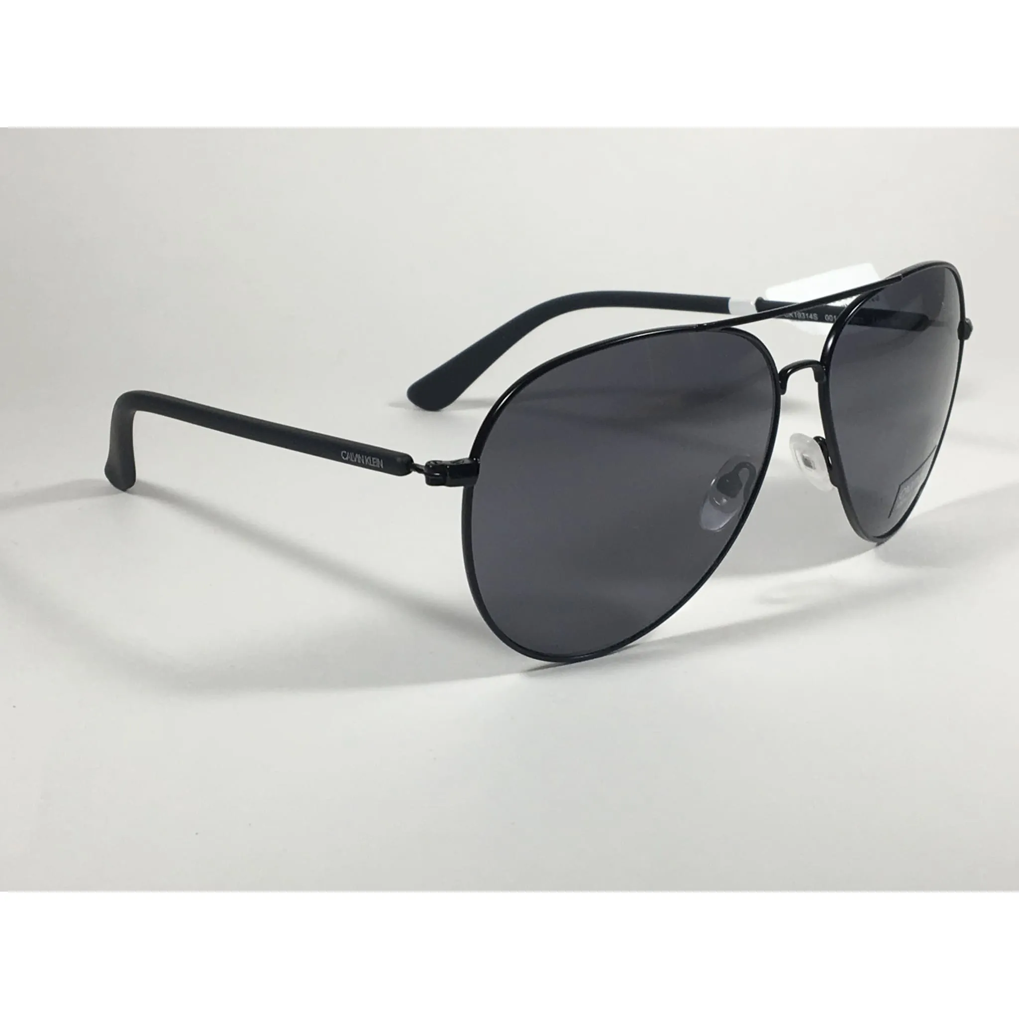 Calvin Klein CK19314S 001 Aviator Pilot Sunglasses Matte Black Metal and Plastic Frame Gray Lens