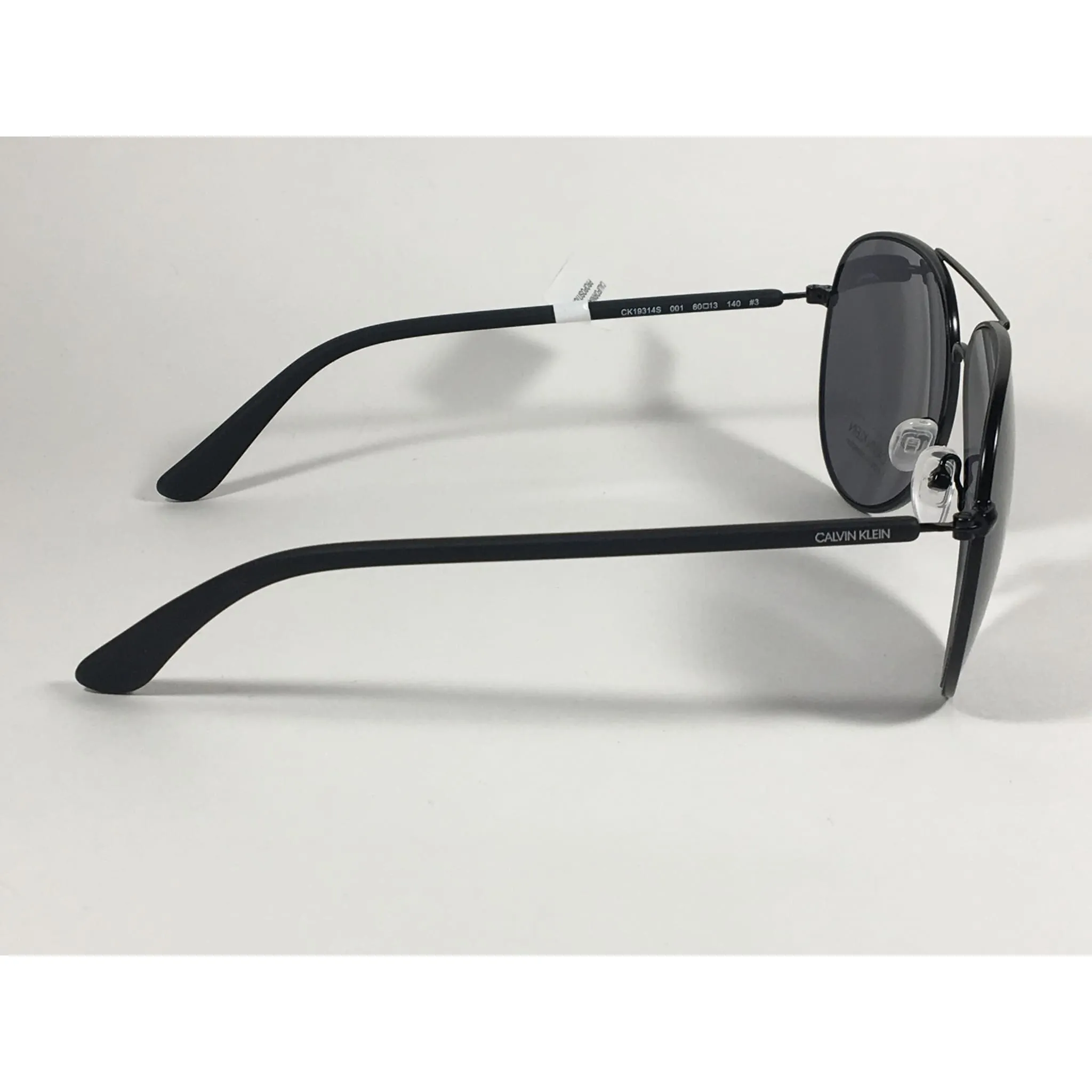 Calvin Klein CK19314S 001 Aviator Pilot Sunglasses Matte Black Metal and Plastic Frame Gray Lens
