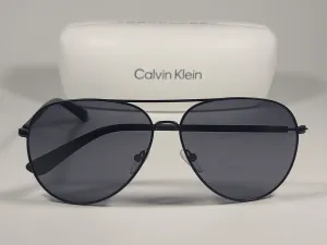 Calvin Klein CK19314S 001 Aviator Pilot Sunglasses Matte Black Metal and Plastic Frame Gray Lens