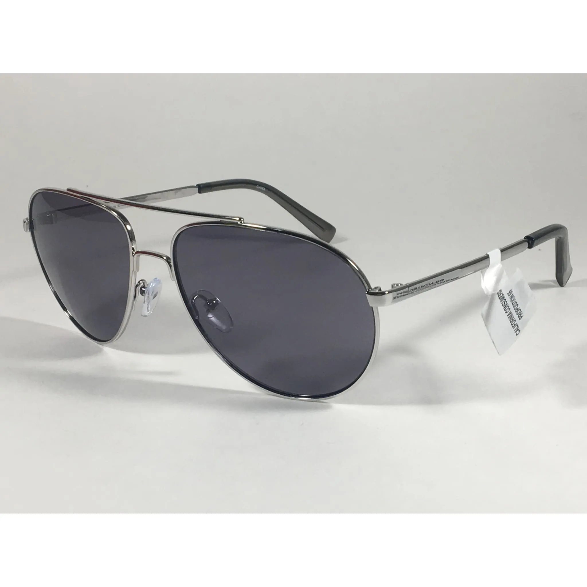 Calvin Klein R167S 045 Aviator Pilot Sunglasses Silver Metal Frame And Gray Lens