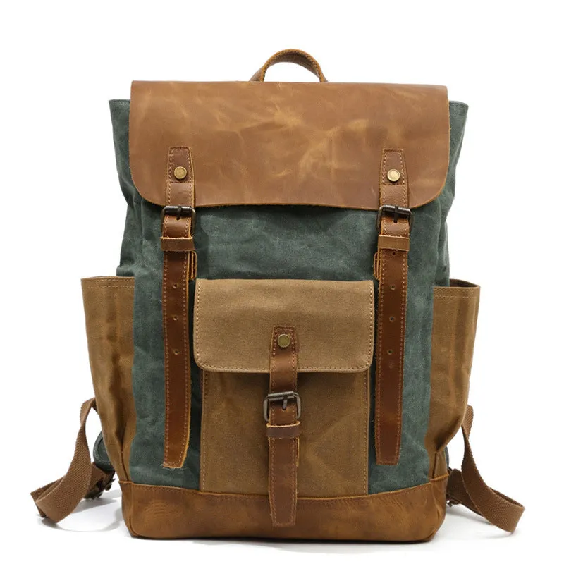 Canvas Leather Backpack, Laptop Backpack, Vintage Waterproof Shoulder Bag