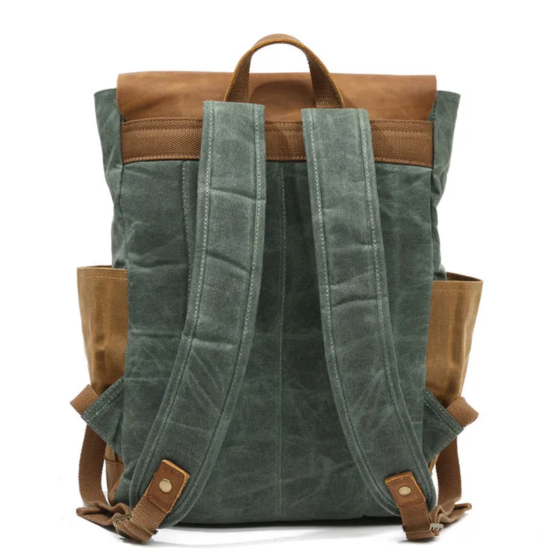 Canvas Leather Backpack, Laptop Backpack, Vintage Waterproof Shoulder Bag