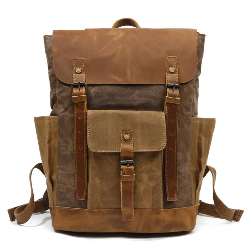 Canvas Leather Backpack, Laptop Backpack, Vintage Waterproof Shoulder Bag