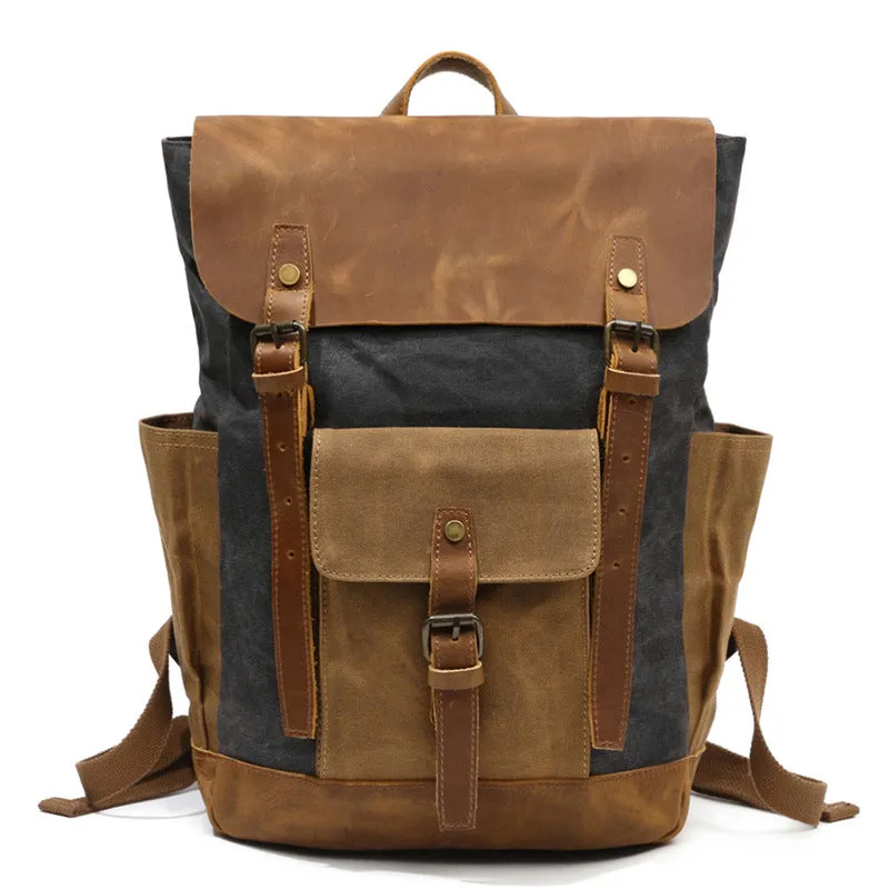 Canvas Leather Backpack, Laptop Backpack, Vintage Waterproof Shoulder Bag